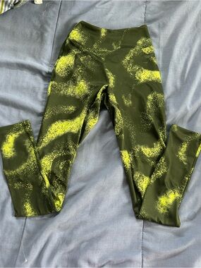 Gymshark Olive Green Leggings with Neon Yellow Print